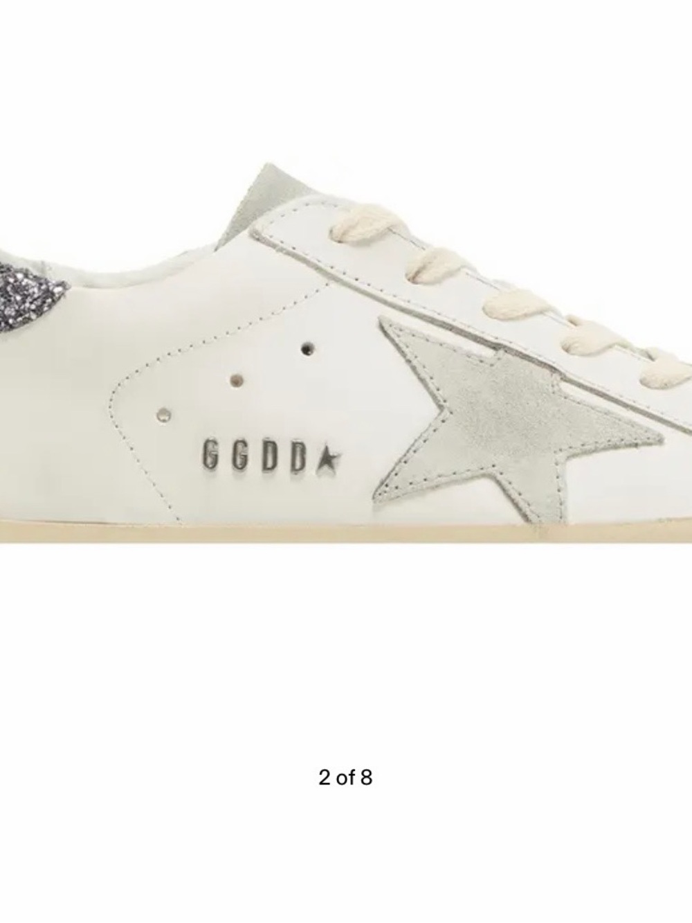 Golden Goose White & Grey Low-Top Sneakers with Silver Glitter Heel . - Picture 2 of 8